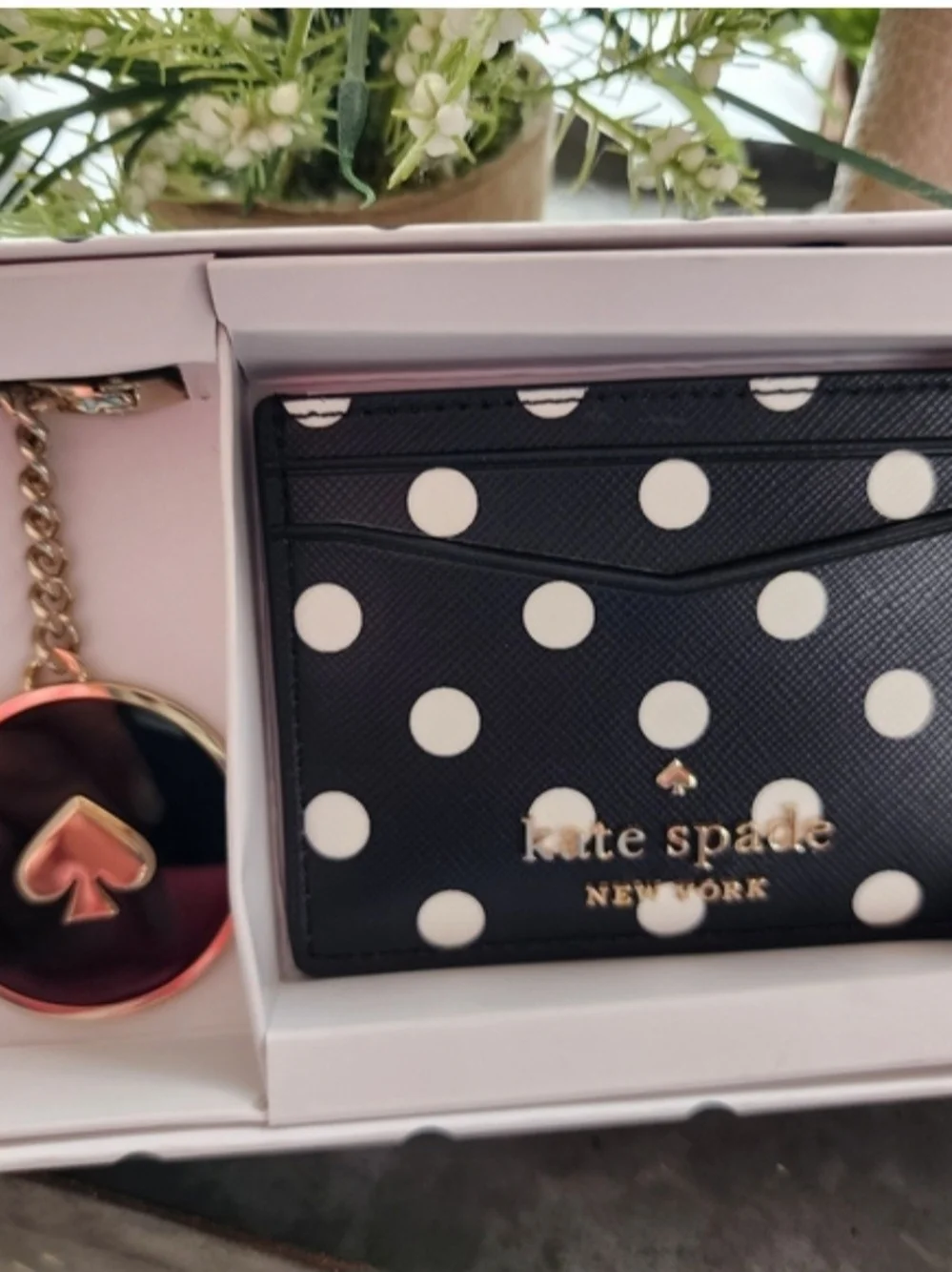Kate Spade Polka Dot Card Holder & Keychain with Kate Spade Beige Crossbody Bag